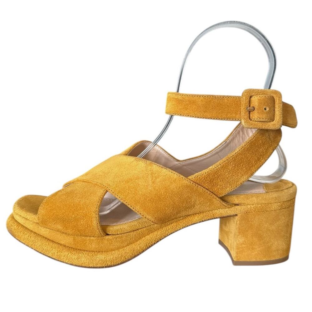 Prada Suede Crisscross Platform Yellow Block Heel Sandals 36.5 - Picture 10 of 10